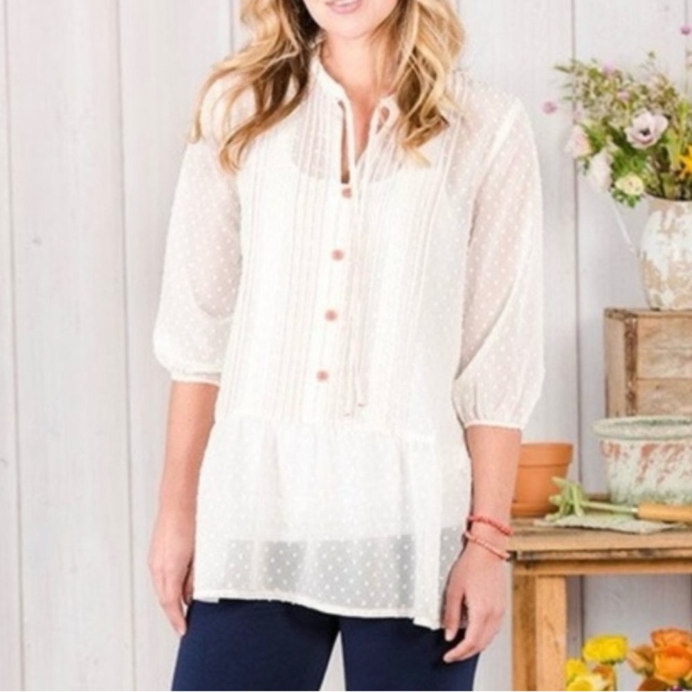 Matilda Jane Womens Size Medium Light The Way Tunic Top 23614T White Blouse